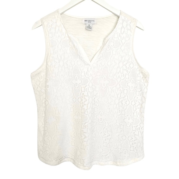 Liz Claiborne Petite White Sleeveless Lace Blouse PL - Picture 5 of 5